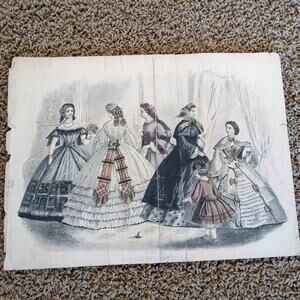Antique Godey's Victorian Rare Hand Colored Fashion Plate Print A Consultation